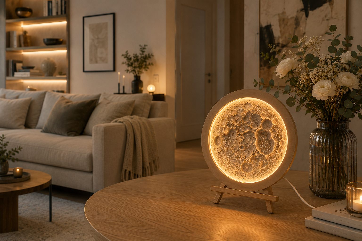 Светящаяся Moon Lamp на столе